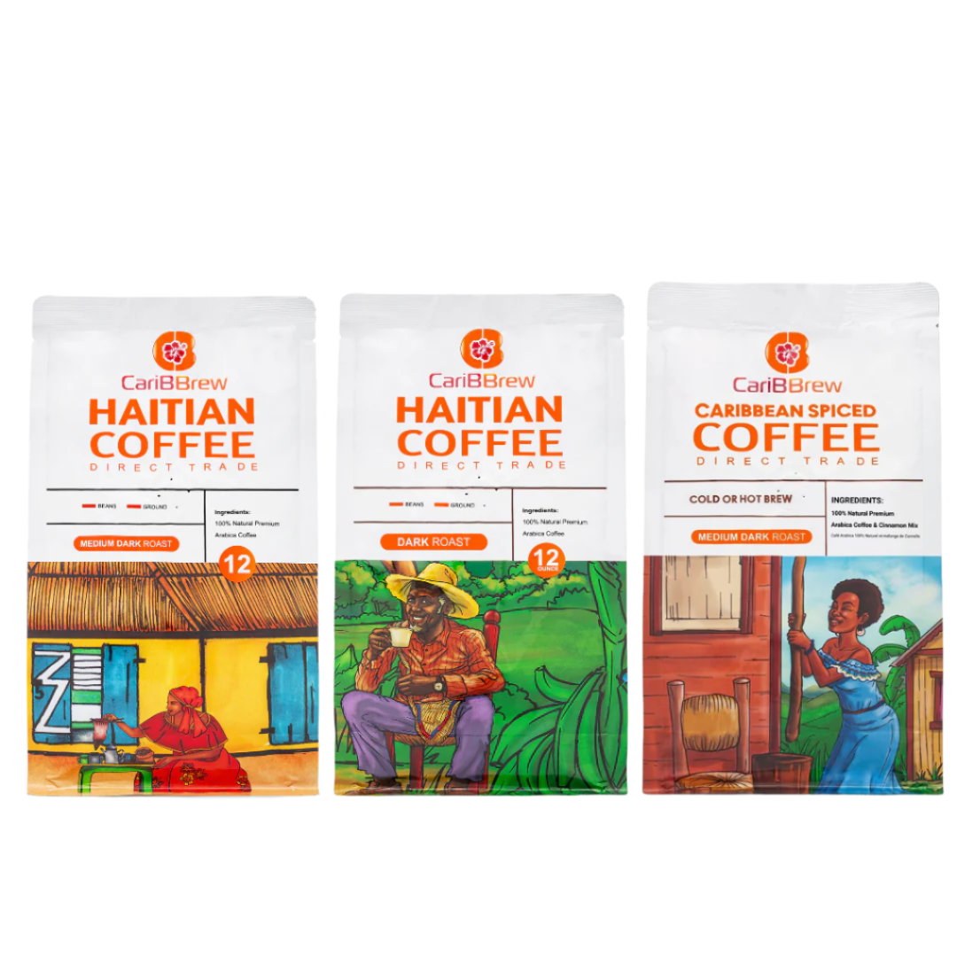 three types of carribean coffee roast medium, dark and spiced coffee