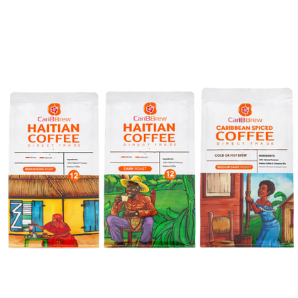 three types of carribean coffee roast medium, dark and spiced coffee